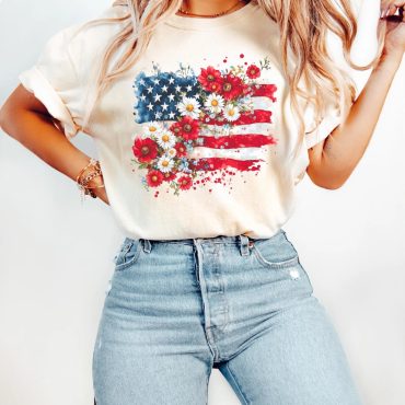 Floral American Flag 4th Of July Vintage Patriotic Shirt