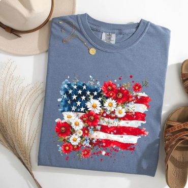 Floral American Flag 4th Of July Vintage Patriotic Shirt