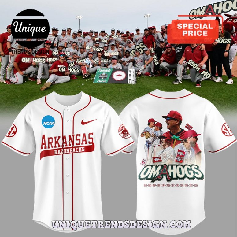 Arkansas Razorbacks Omahogs Are Champions White Baseball Jersey