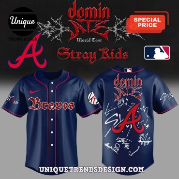 Atlanta Braves x Stray Kids Tour Signature Navy Baseball Jersey