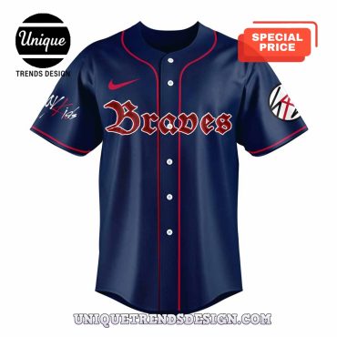 Atlanta Braves x Stray Kids Tour Signature Navy Baseball Jersey