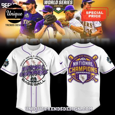 LSU Tigers 2025 National Champions White Baseball Jersey