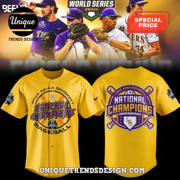 LSU Tigers 2025 National Champions Yellow Baseball Jersey