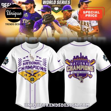 LSU Tigers 2025 NCAA Division Champions White Baseball Jersey