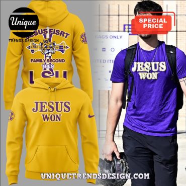 LSU Tigers Baseball Jesus Won Yellow Hoodie Pants Set