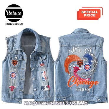 Premium Chicago Mixed Sleeveless Denim Jacket