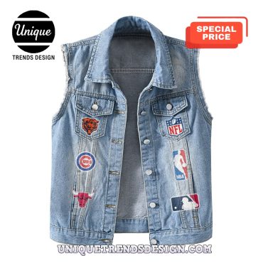 Premium Chicago Mixed Sleeveless Denim Jacket