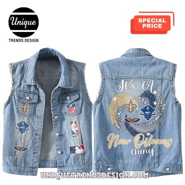 Premium New Orleans Mixed Sleeveless Denim Jacket