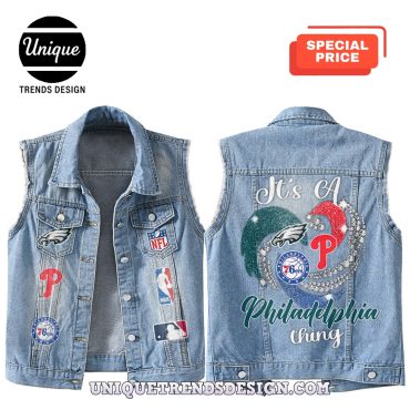 Premium Philadelphia Mixed Sleeveless Denim Jacket