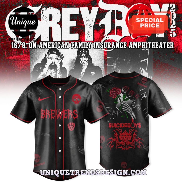 Milwaukee Brewers x Suicideboys GreyDay Tour Merch Jersey