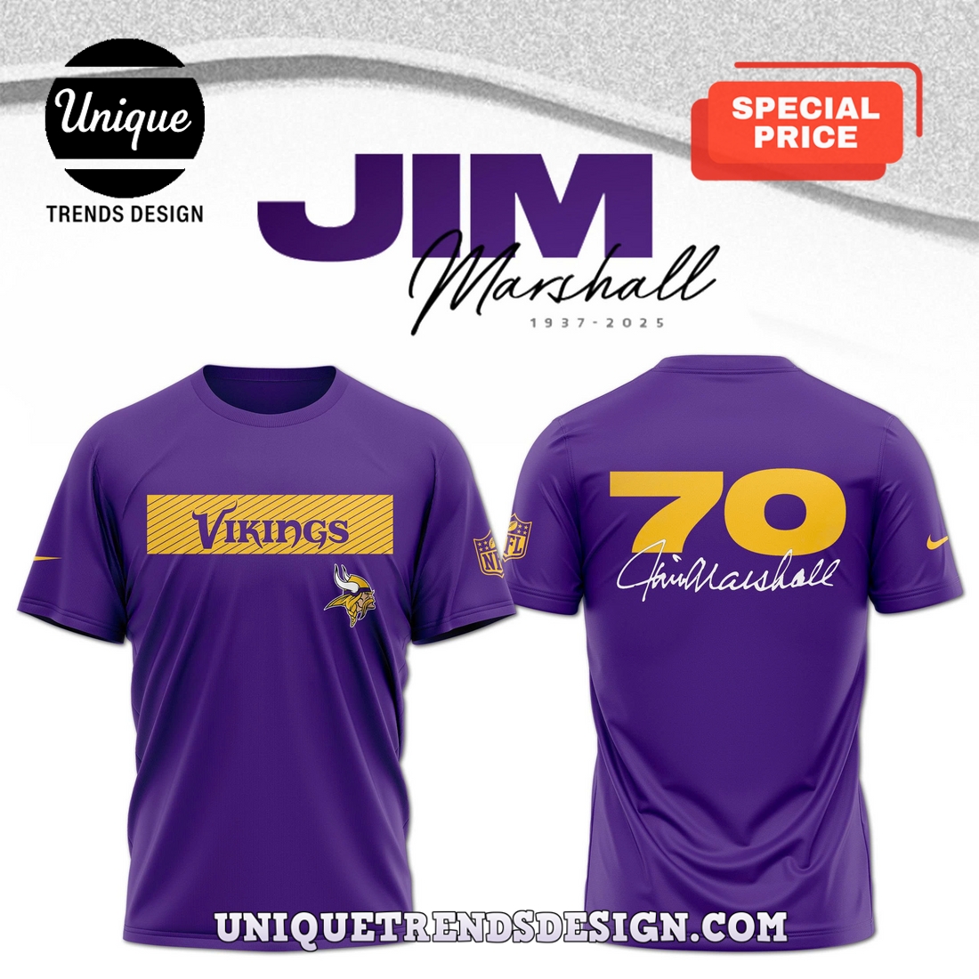 Minnesota Vikings Jim Marshall 70 Hoodies Minnesota Vikings Jim Marshall 70 Hoodies