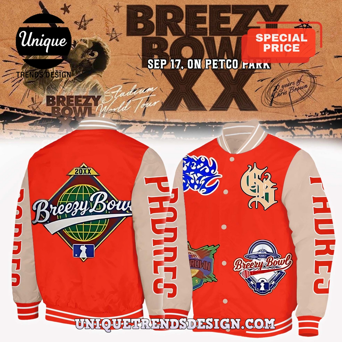 Padres x Breezy Bowl XX Tour Baseball Jacket Padres x Breezy Bowl XX Tour Baseball Jacket