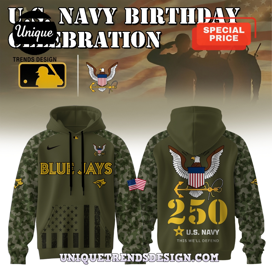 Toronto Blue Jays U.S. Navy 250th Birthday Celebration Hoodie Toronto Blue Jays U.S. Navy 250th Birthday Celebration Hoodie