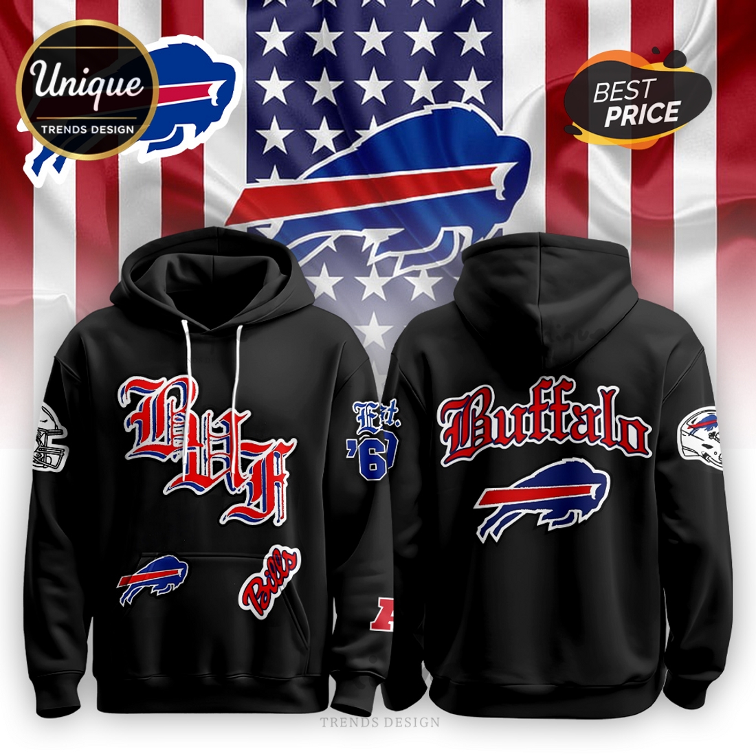 Buffalo Bills Vintage Black Old Hoodie And Cap Buffalo Bills Vintage Black Old Hoodie And Cap