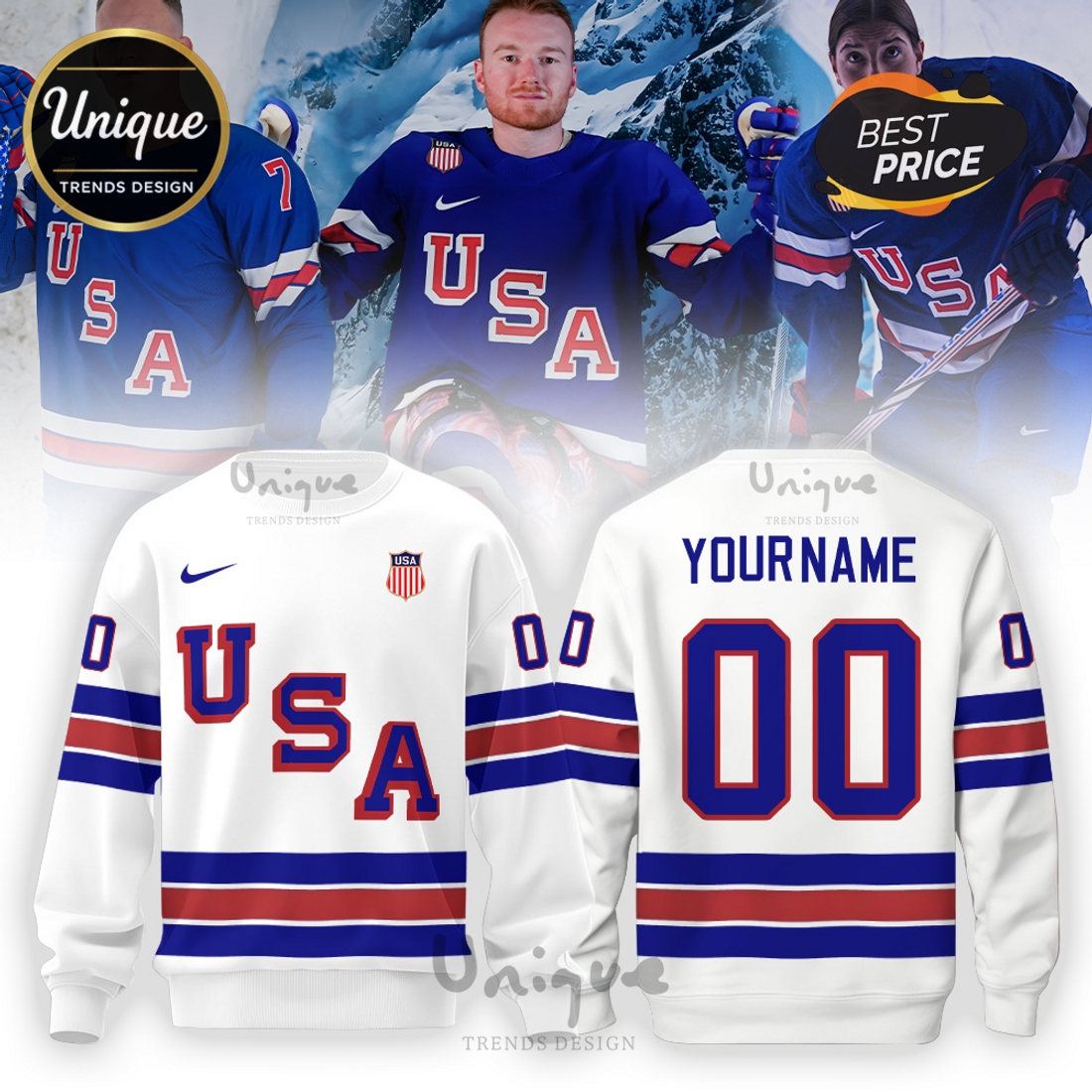 Custom Unisex USA Olympic 2026 White Hoodie Custom Unisex USA Olympic 2026 White Hoodie