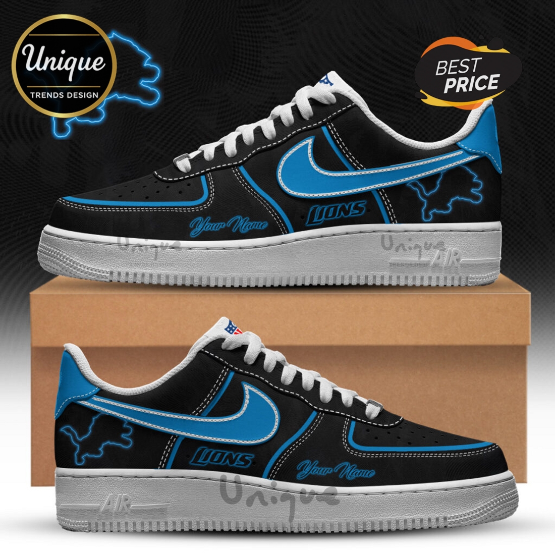 Detroit Lions Shadow Black Edition Air Force 1 Sneakers Detroit Lions Shadow Black Edition Air Force 1 Sneakers