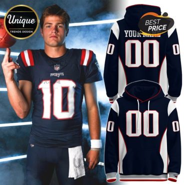 Drake Maye Football Navy Hoodie And Joggers