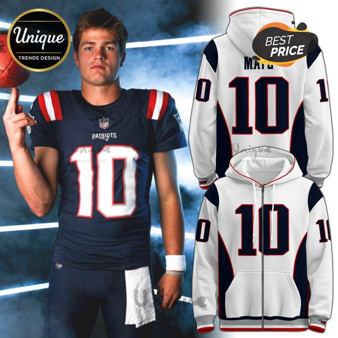 Drake Maye Football White Hoodie And Joggers Drake Maye Football White Hoodie And Joggers