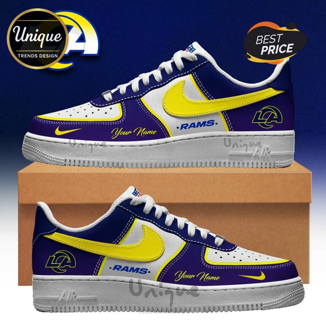 Los Angeles Rams Midnight Mode Rivals Edition Air Force 1 Sneakers 2025 Los Angeles Rams Midnight Mode Rivals Edition Air Force 1 Sneakers 2025