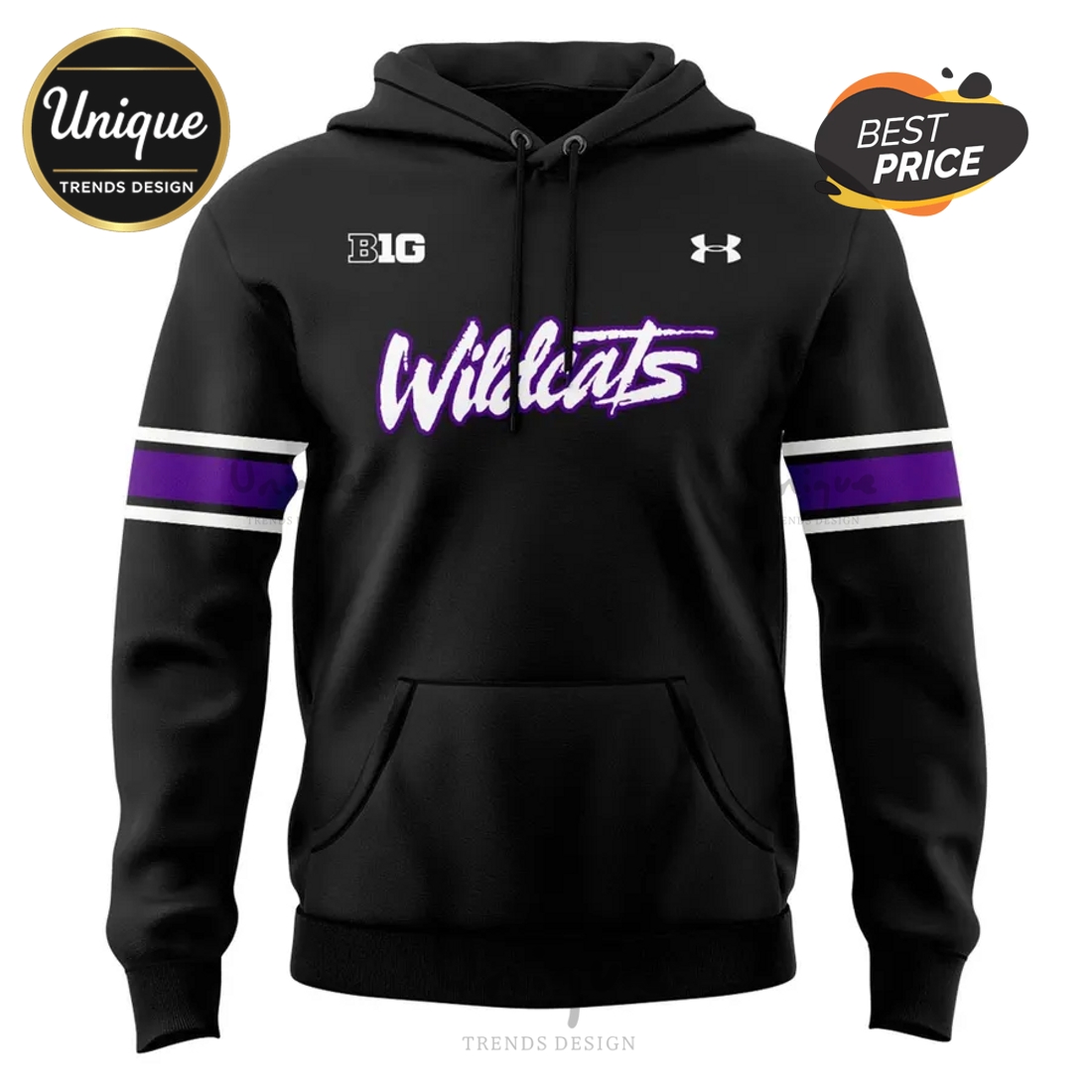 Northwestern Wildcats Football Throwback Black Hoodie Northwestern Wildcats Football Throwback Black Hoodie