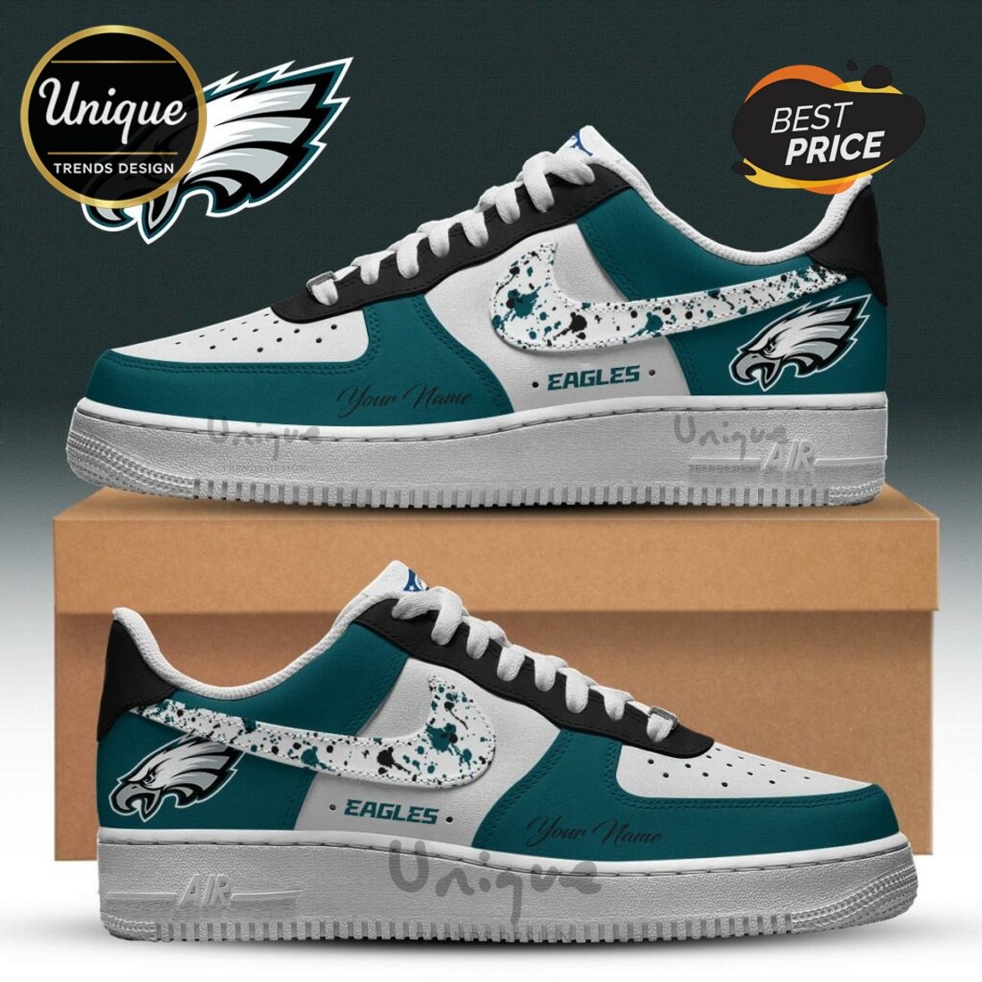Philadelphia Eagles Print Curve Custom Air Force 1 Sneakers Philadelphia Eagles Print Curve Custom Air Force 1 Sneakers