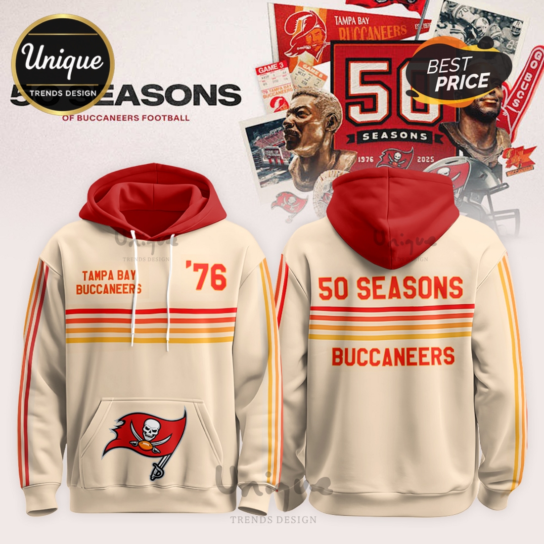 Tampa Bay Buccaneers 50 Seasons Cream Hoodie And Pants Tampa Bay Buccaneers 50 Seasons Cream Hoodie And Pants