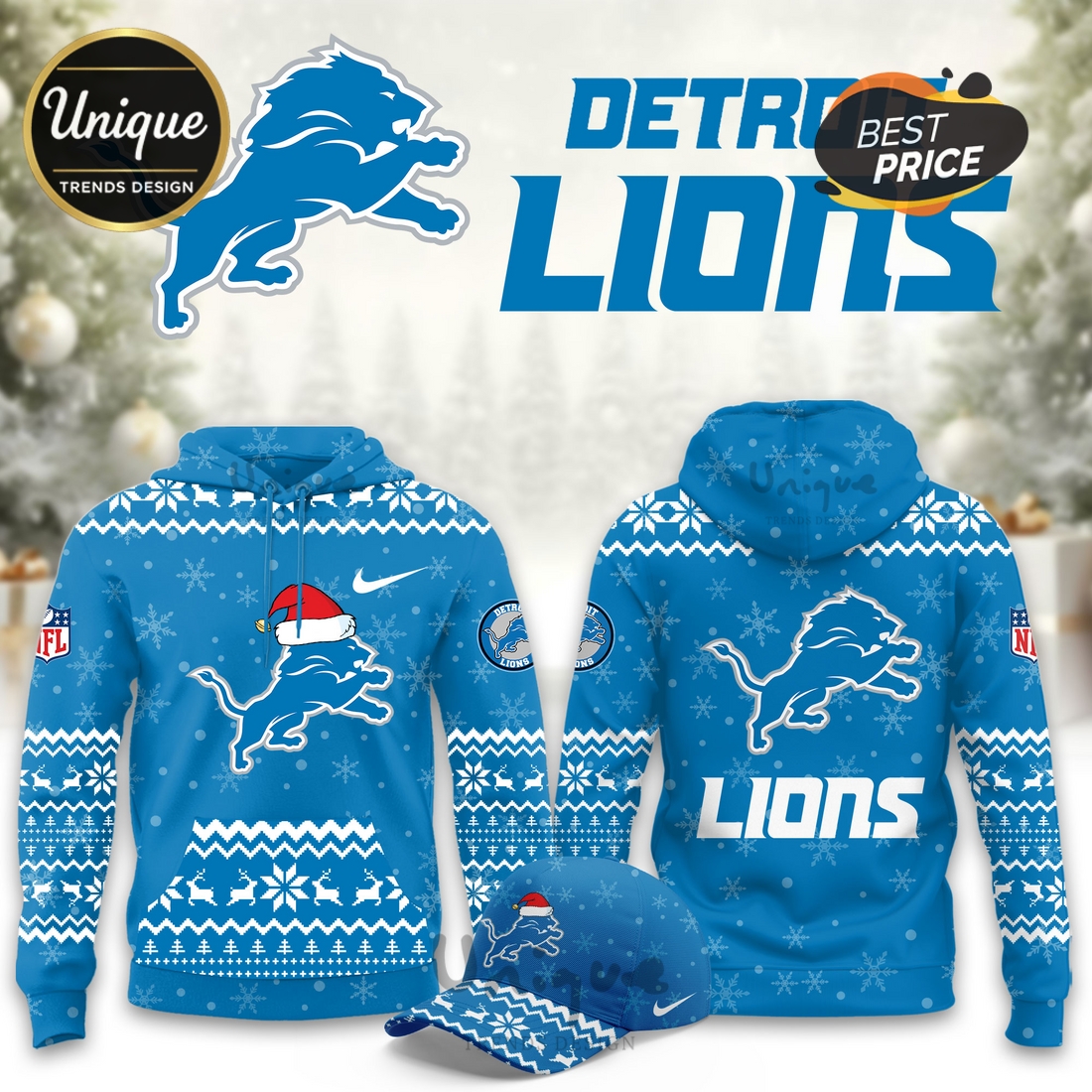 Detroit Lions Christmas Limited Hoodie And Cap Detroit Lions Christmas Limited Hoodie And Cap