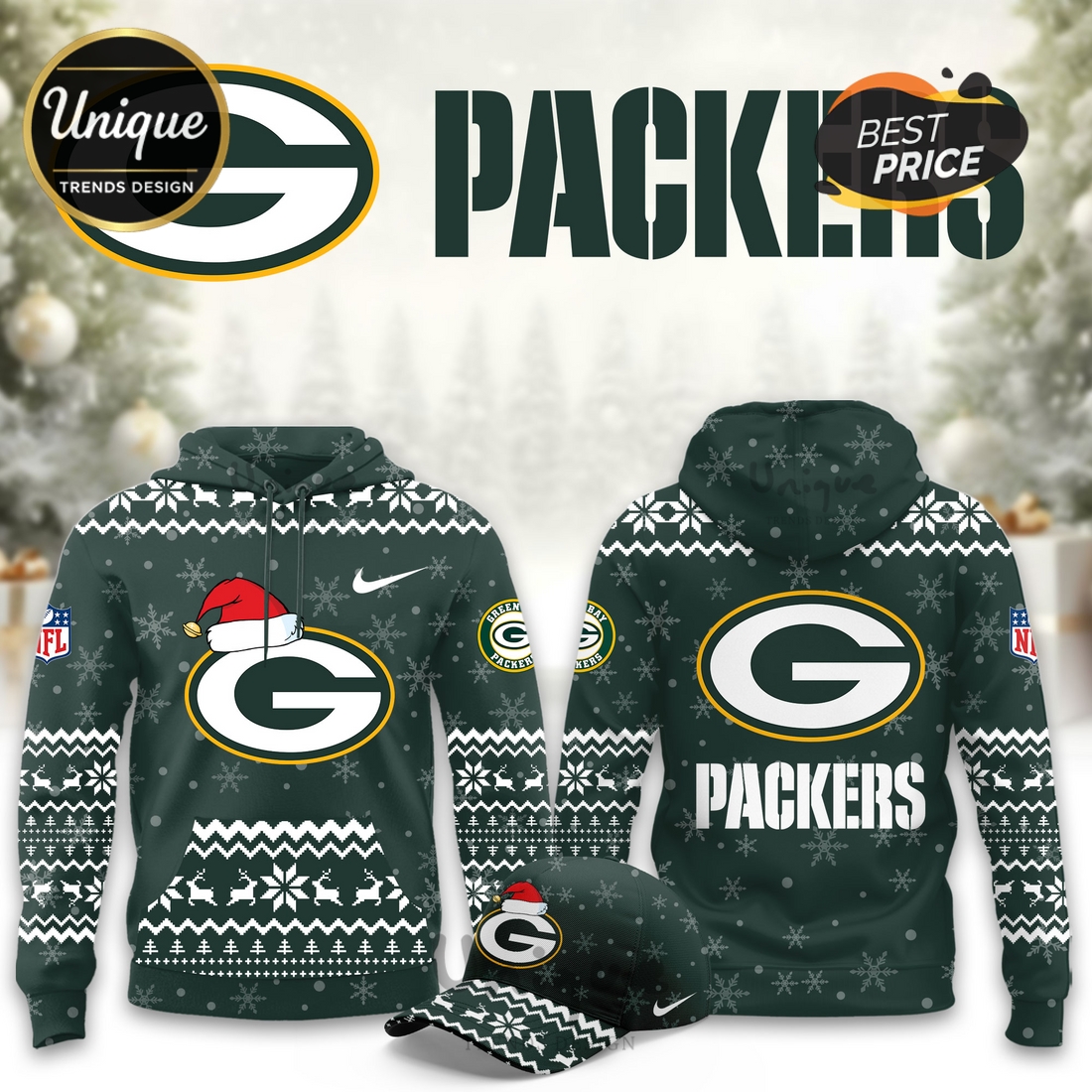 Green Bay Packers Christmas Limited Hoodie And Cap Green Bay Packers Christmas Limited Hoodie And Cap