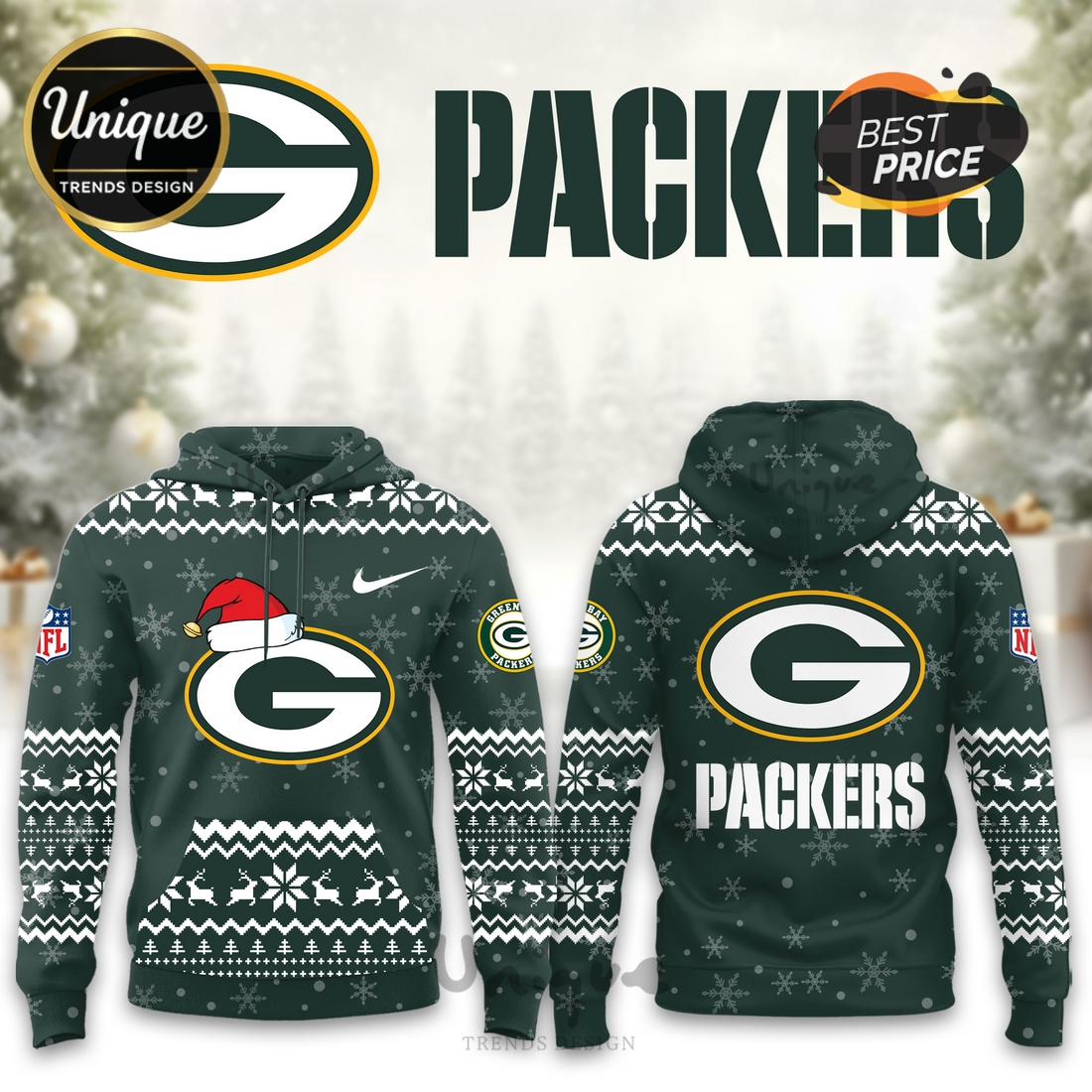Green Bay Packers Christmas Limited Hoodie And Cap Green Bay Packers Christmas Limited Hoodie And Cap