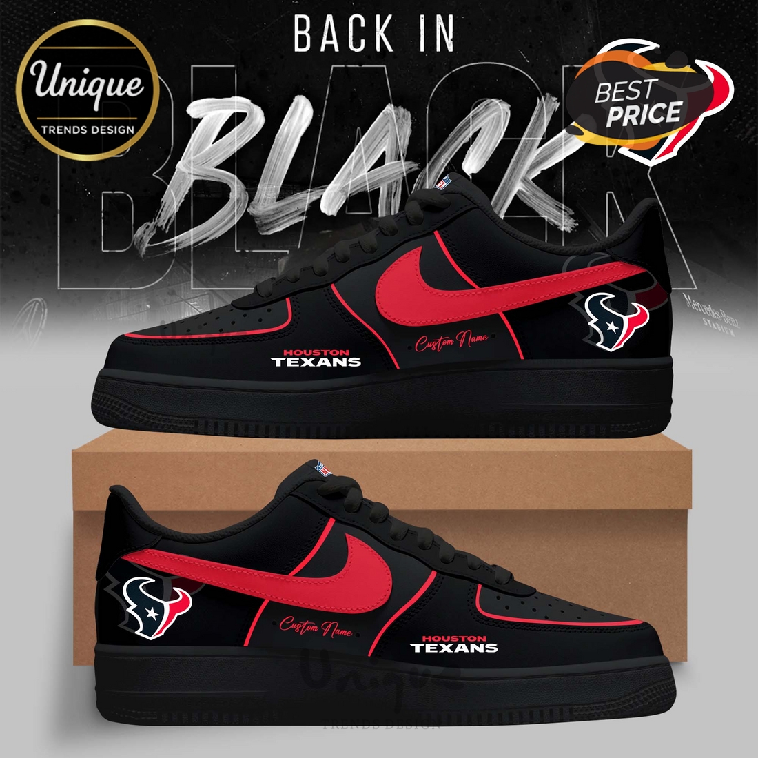 Houston Texans 2025 Back In Black Limited Edition Air Force 1 Houston Texans 2025 Back In Black Limited Edition Air Force 1