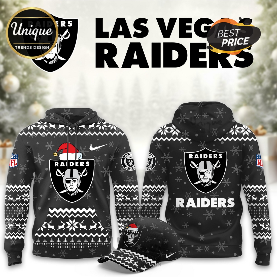 Las Vegas Raiders Christmas Limited Hoodie And Cap Las Vegas Raiders Christmas Limited Hoodie And Cap