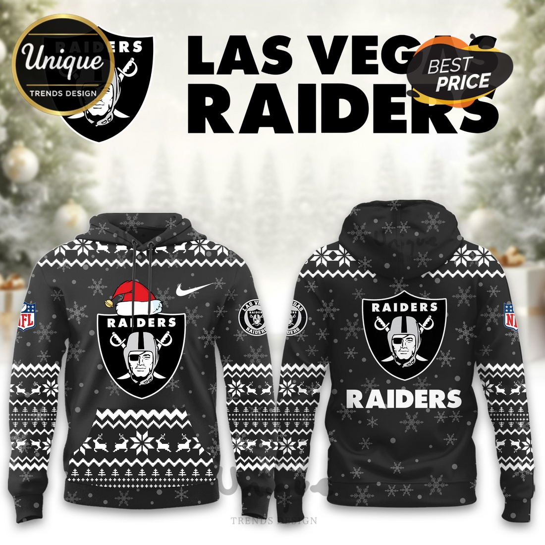 Las Vegas Raiders Christmas Limited Hoodie And Cap Las Vegas Raiders Christmas Limited Hoodie And Cap