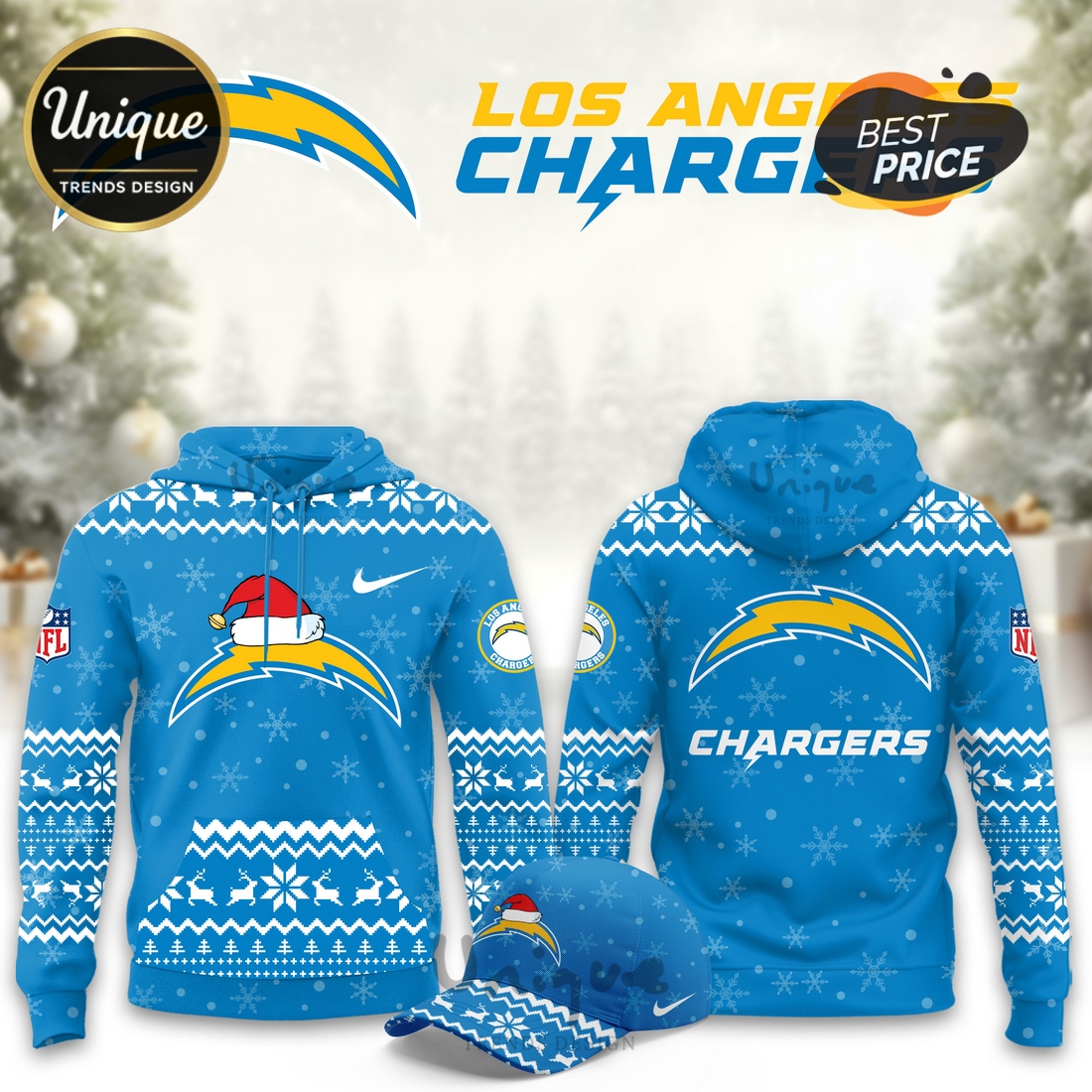 Los Angeles Chargers Christmas Limited Hoodie And Cap Los Angeles Chargers Christmas Limited Hoodie And Cap