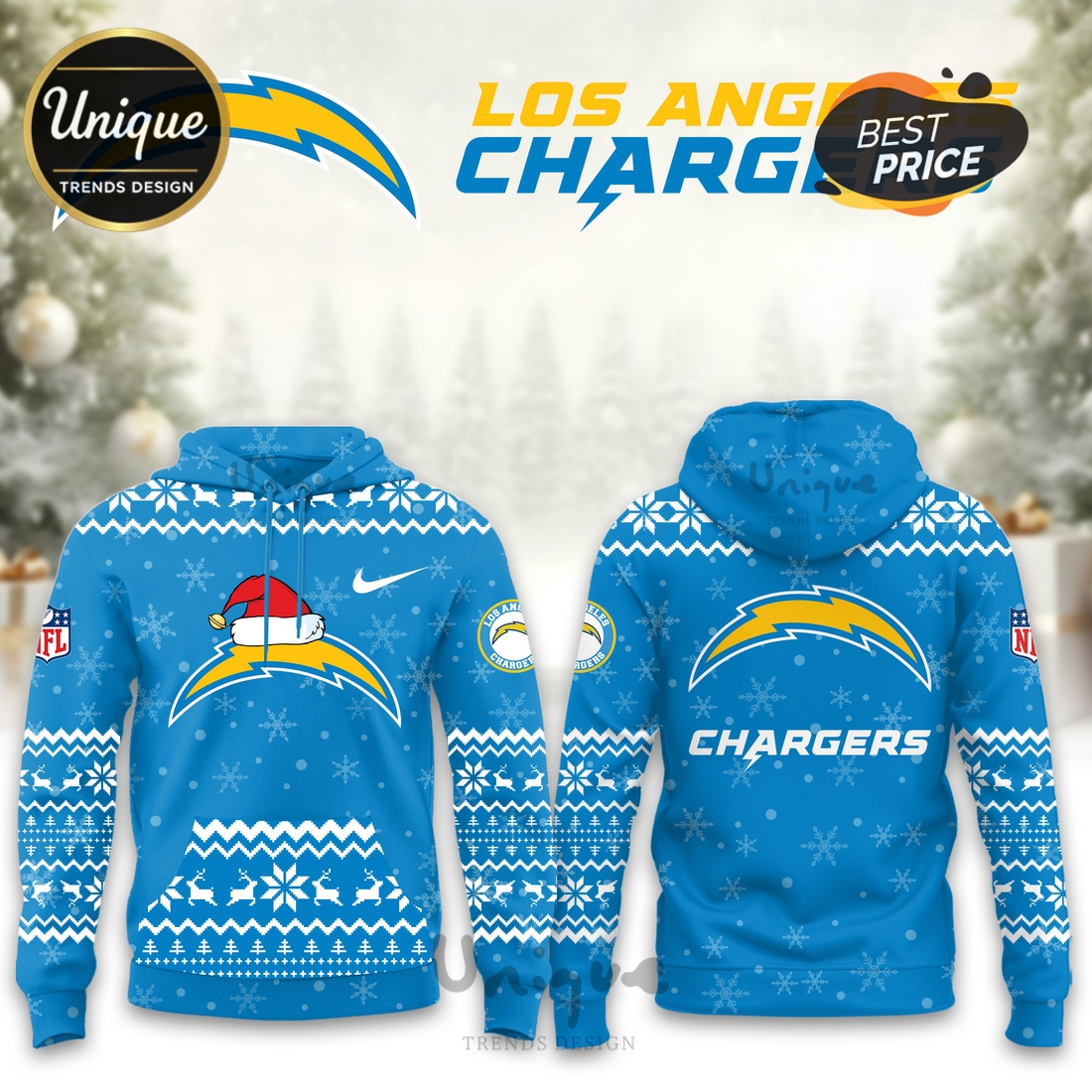 Los Angeles Chargers Christmas Limited Hoodie And Cap Los Angeles Chargers Christmas Limited Hoodie And Cap