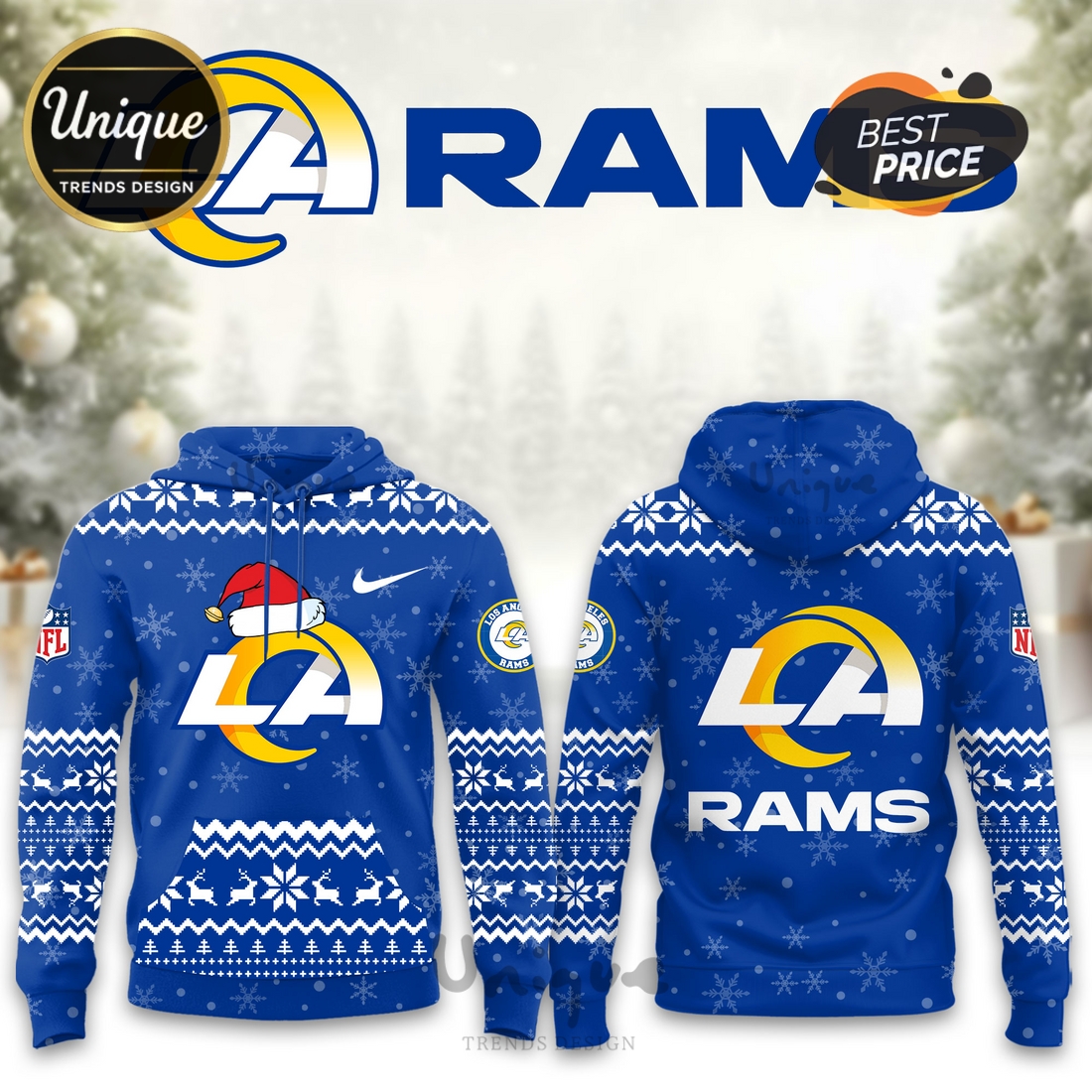 Los Angeles Rams Christmas Limited Hoodie And Cap Los Angeles Rams Christmas Limited Hoodie And Cap