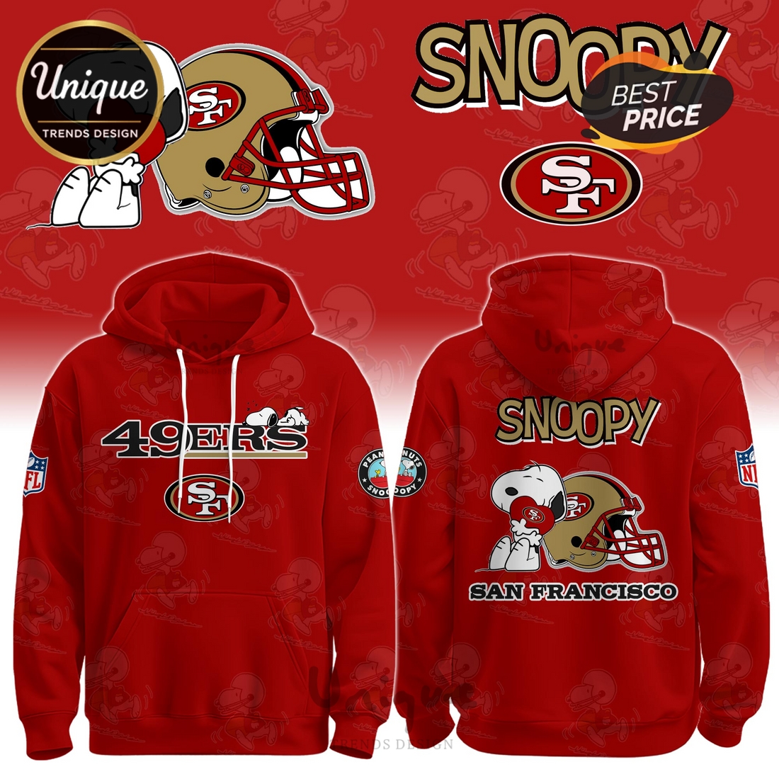 San Francisco 49ers NFL x Snoopy Hoodie And Cap San Francisco 49ers NFL x Snoopy Hoodie And Cap