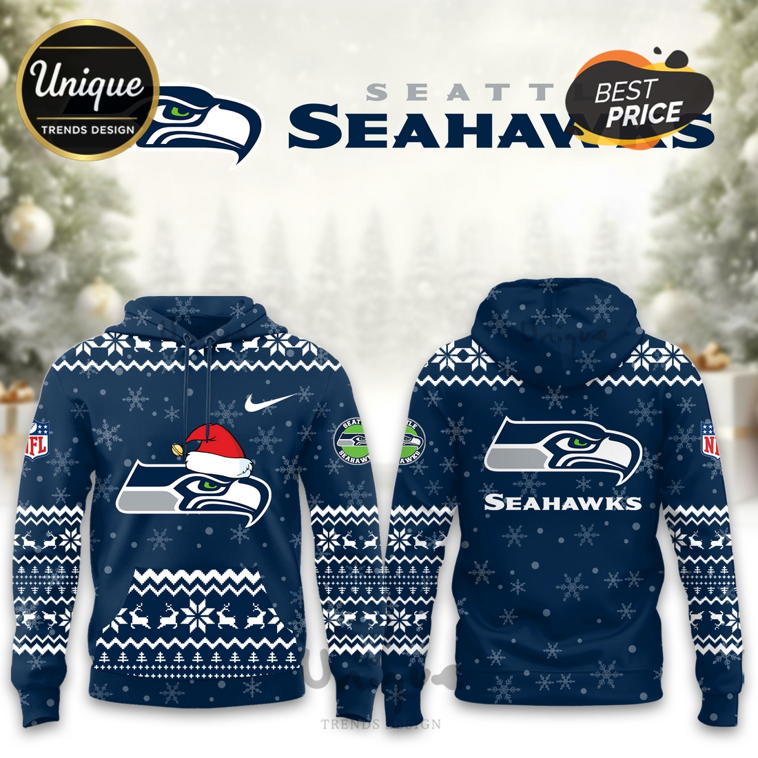 Seattle Seahawks Christmas Limited Hoodie And Cap Seattle Seahawks Christmas Limited Hoodie And Cap