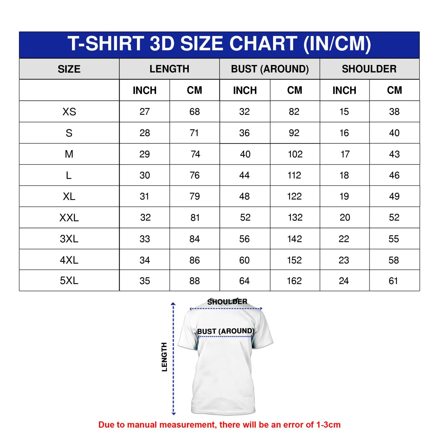 Buffalo Bills Premium NFL Hello Kitty St. Pattrick’s Day 3D Shirt size chart