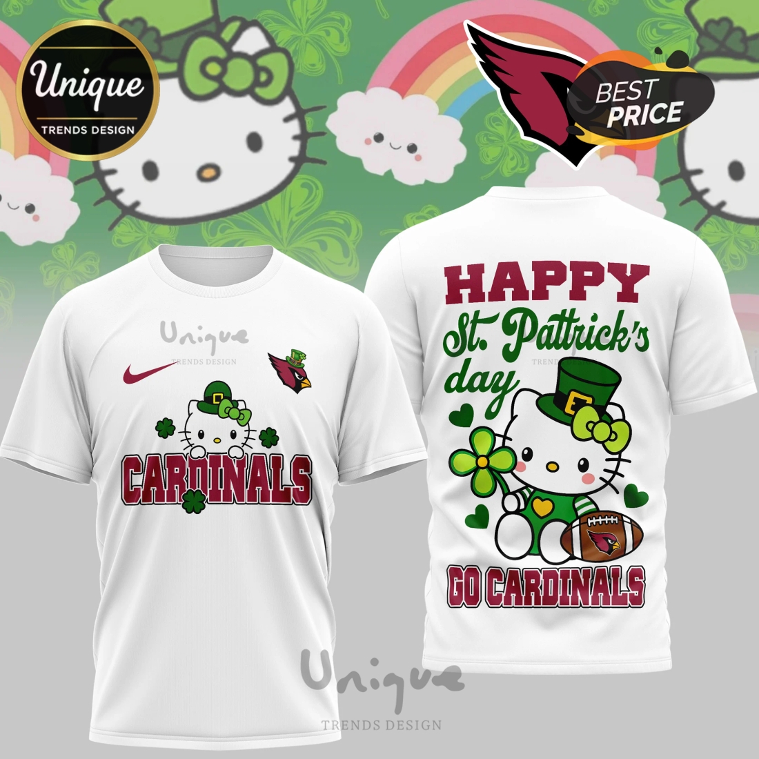 Arizona Cardinals Premium NFL Hello Kitty St. Pattrick’s Day 3D Shirt Arizona Cardinals Premium NFL Hello Kitty St. Pattrick’s Day 3D Shirt