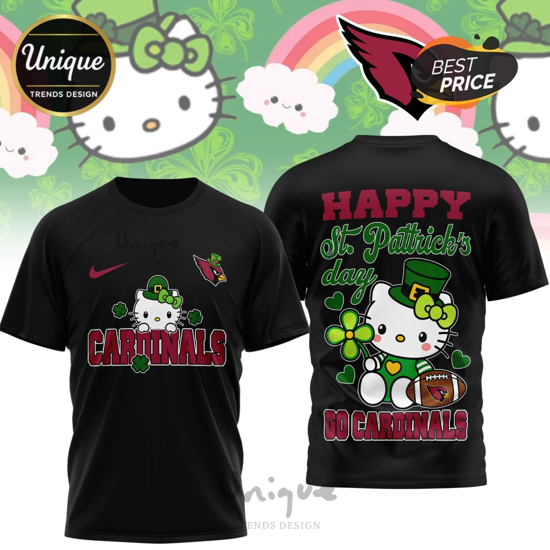 Arizona Cardinals Premium NFL Hello Kitty St. Pattrick’s Day 3D Shirt Arizona Cardinals Premium NFL Hello Kitty St. Pattrick’s Day 3D Shirt