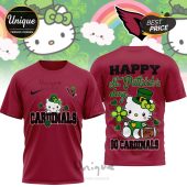 Arizona Cardinals Hello Kitty St. Patrick's Day 3D Shirt - Officially Licensed NFL apparel featuring cute Cardinals & holiday design.