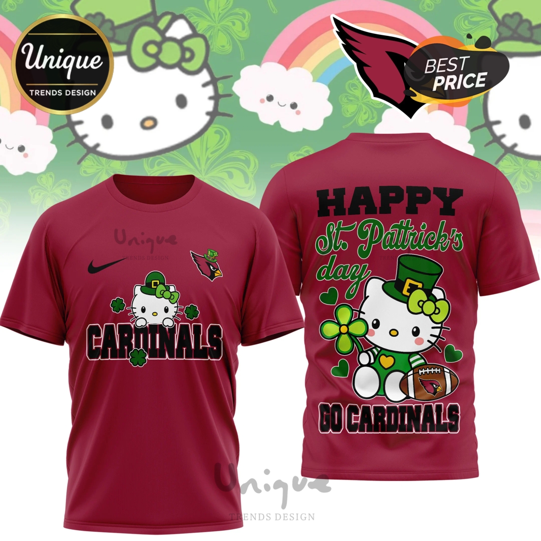 Arizona Cardinals Premium NFL Hello Kitty St. Pattrick’s Day 3D Shirt Arizona Cardinals Premium NFL Hello Kitty St. Pattrick’s Day 3D Shirt