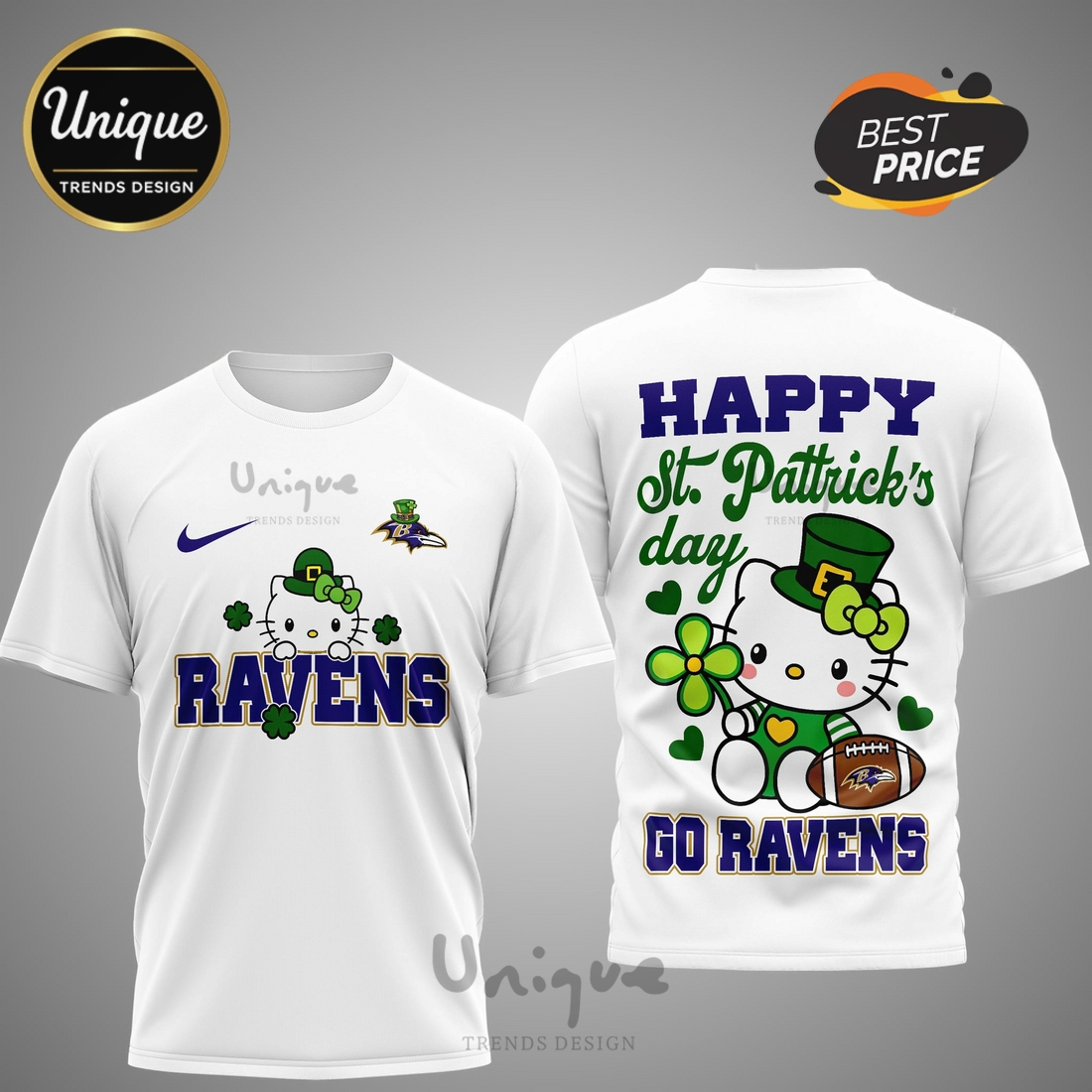 Baltimore Ravens Premium NFL Hello Kitty St. Pattrick’s Day 3D Shirt Baltimore Ravens Premium NFL Hello Kitty St. Pattrick’s Day 3D Shirt