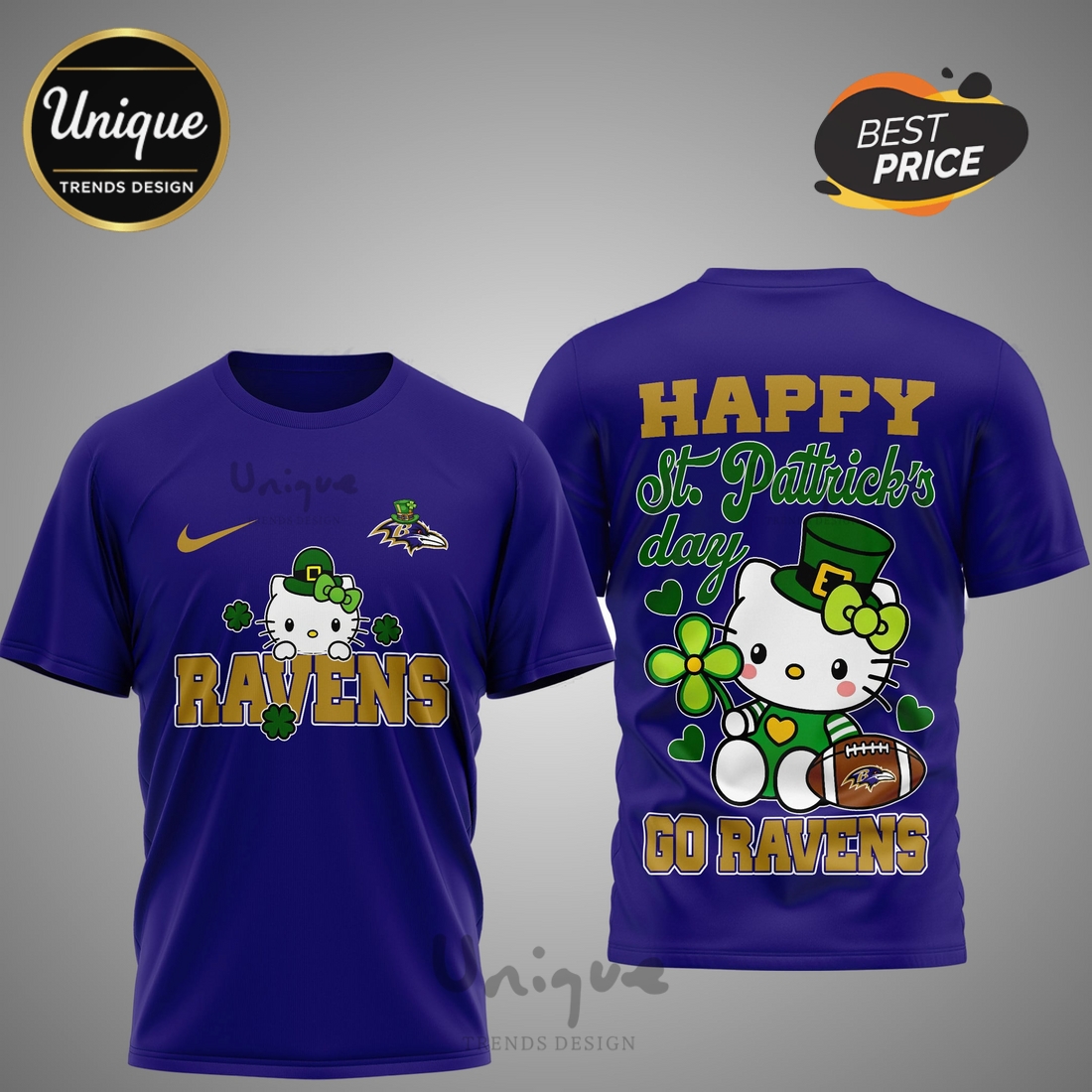 Baltimore Ravens Premium NFL Hello Kitty St. Pattrick’s Day 3D Shirt Baltimore Ravens Premium NFL Hello Kitty St. Pattrick’s Day 3D Shirt