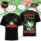 Chicago Bears Hello Kitty St. Patrick's Day 3D shirt. NFL premium apparel.