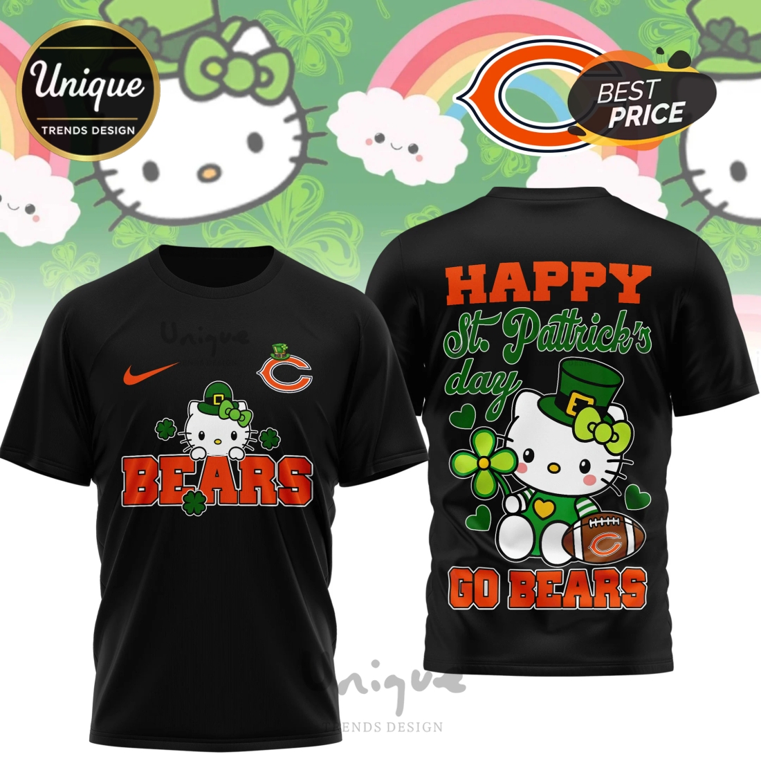 Chicago Bears Premium NFL Hello Kitty St. Pattrick’s Day 3D Shirt Chicago Bears Premium NFL Hello Kitty St. Pattrick’s Day 3D Shirt