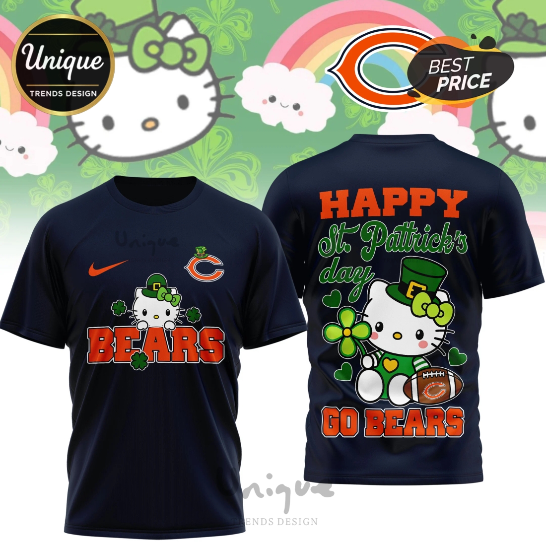 Chicago Bears Premium NFL Hello Kitty St. Pattrick’s Day 3D Shirt Chicago Bears Premium NFL Hello Kitty St. Pattrick’s Day 3D Shirt