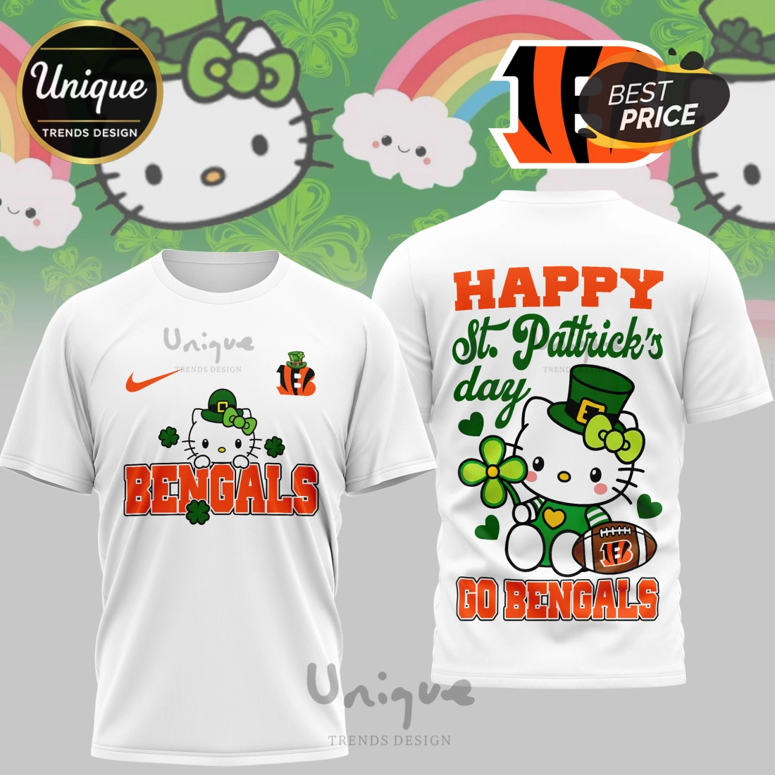 Cincinnati Bengals Premium NFL Hello Kitty St. Pattrick’s Day 3D Shirt Cincinnati Bengals Premium NFL Hello Kitty St. Pattrick’s Day 3D Shirt