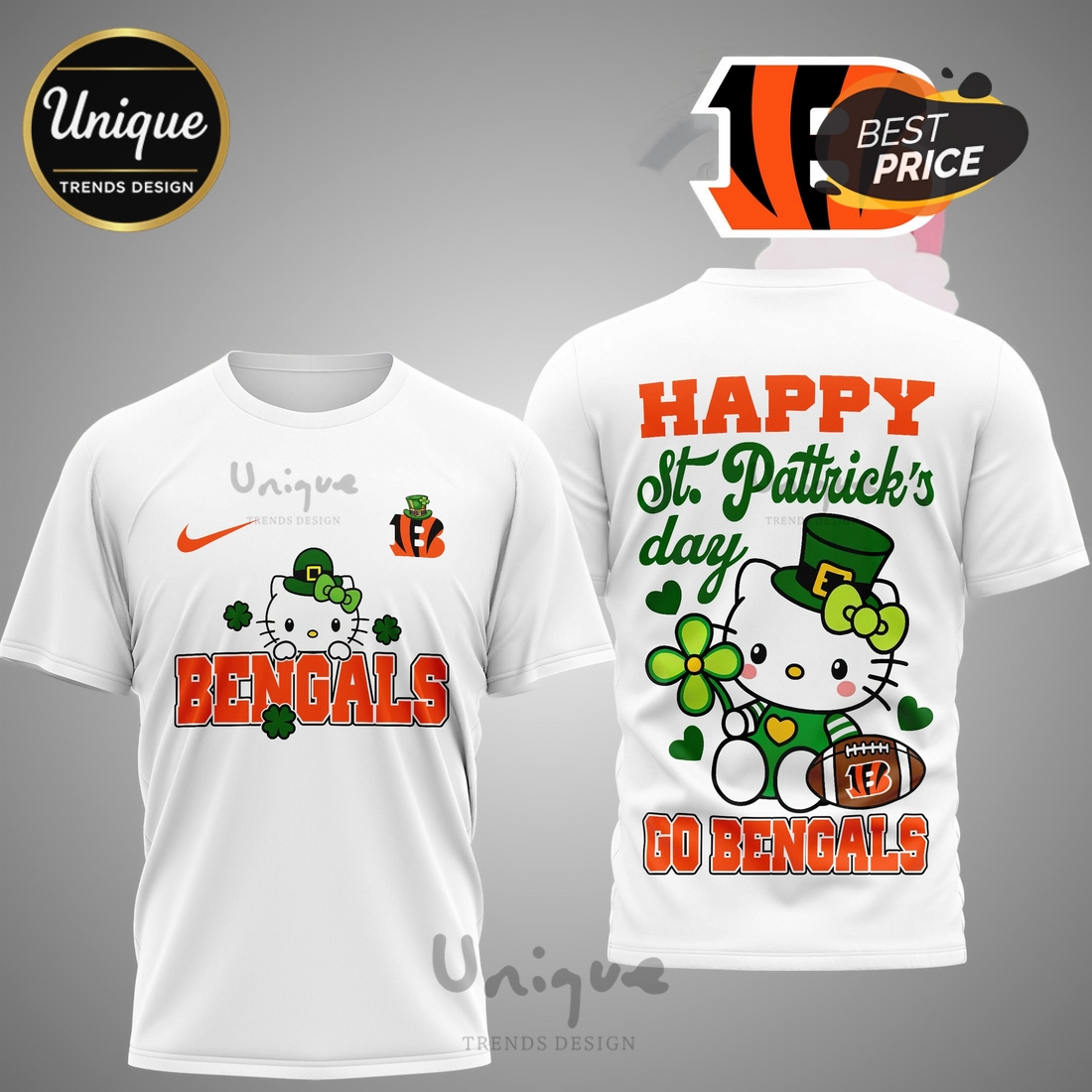 Cincinnati Bengals Premium NFL Hello Kitty St. Pattrick’s Day 3D Shirt Cincinnati Bengals Premium NFL Hello Kitty St. Pattrick’s Day 3D Shirt