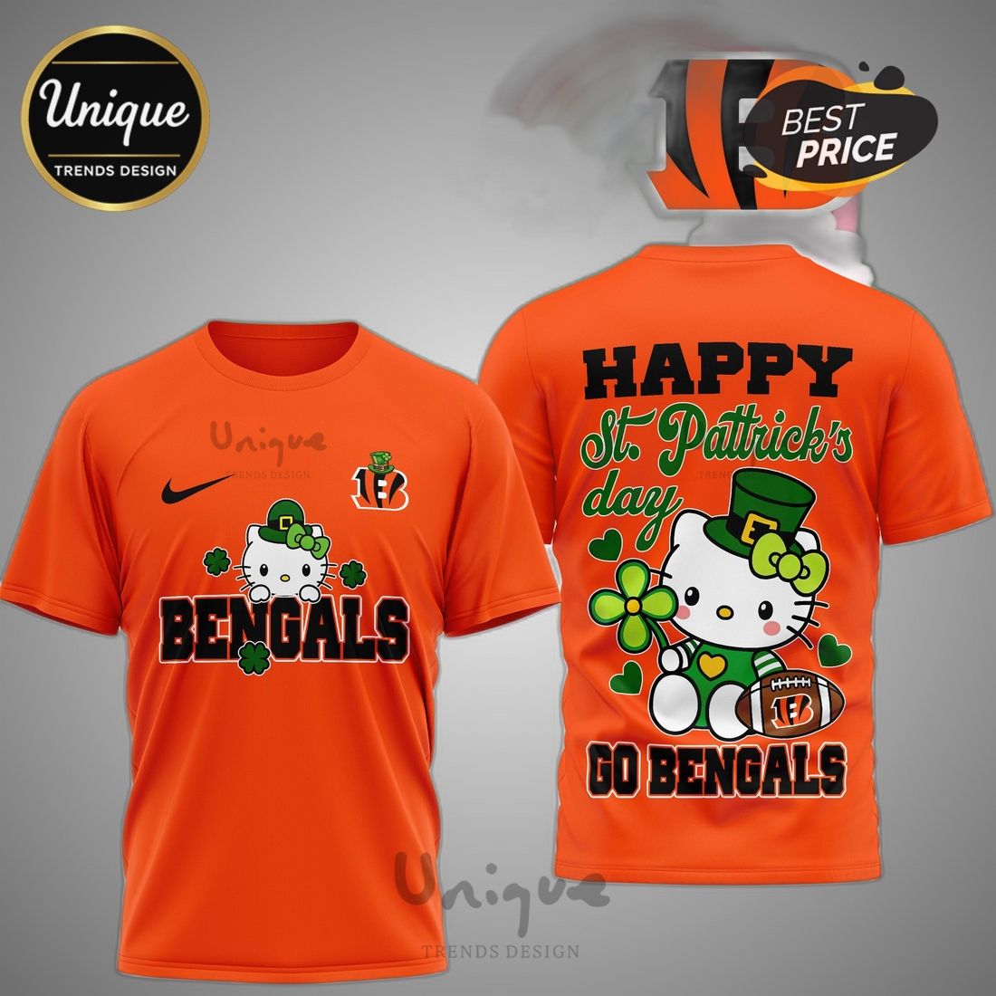 Cincinnati Bengals Premium NFL Hello Kitty St. Pattrick’s Day 3D Shirt Cincinnati Bengals Premium NFL Hello Kitty St. Pattrick’s Day 3D Shirt